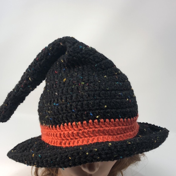 Hand crochet witch hat great costume hat black speckled yarn burnt orange - Picture 9 of 9